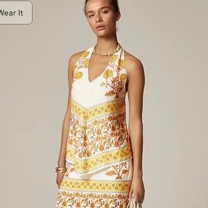 J. Crew Open-back halter top in sunset rose block print